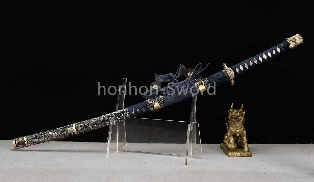Japanese Tachi  Wootz Steel Clay Tempered  Samurai Sword Ji-Shiragi Brass Tsuba Real Sword