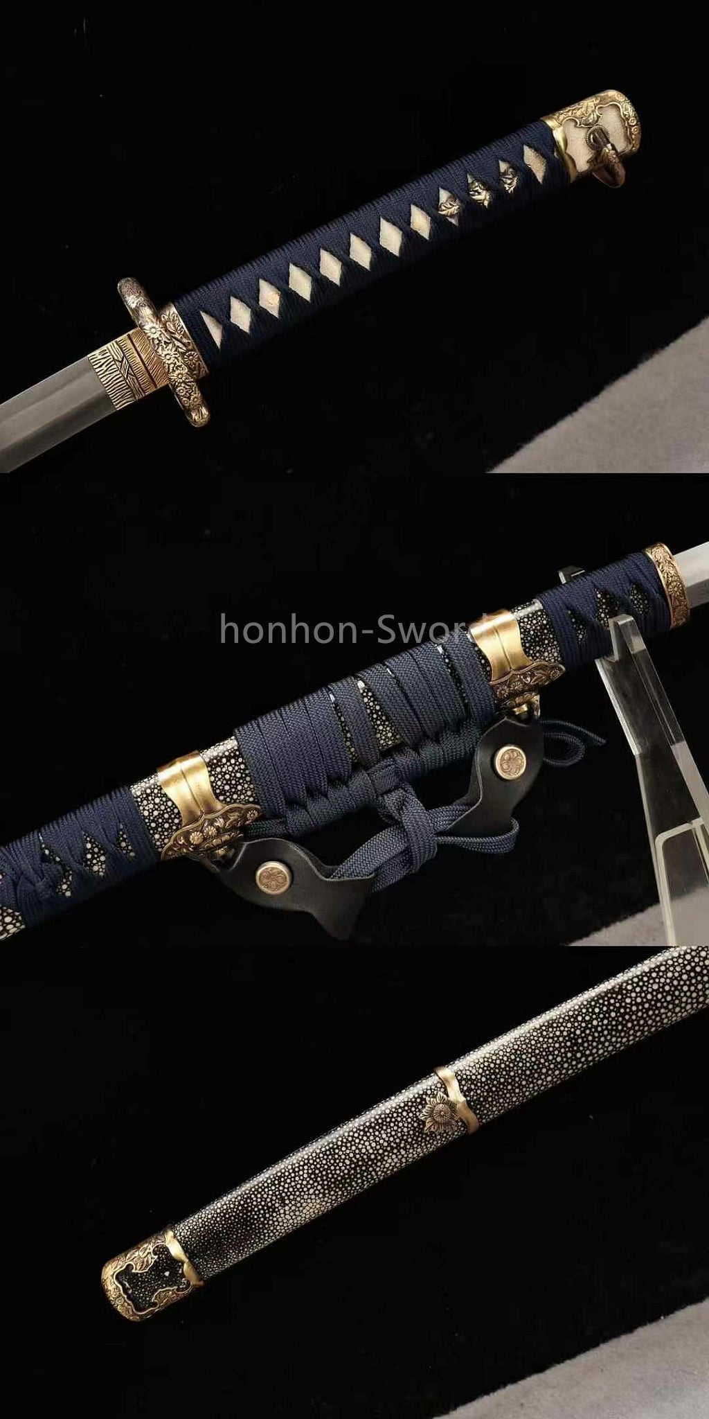 Japanese Tachi  Wootz Steel Clay Tempered  Samurai Sword Ji-Shiragi Brass Tsuba Real Sword