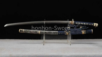 Japanese Tachi  Wootz Steel Clay Tempered  Samurai Sword Ji-Shiragi Brass Tsuba Real Sword