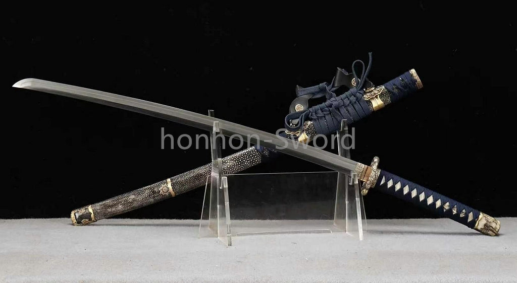 Japanese Tachi  Wootz Steel Clay Tempered  Samurai Sword Ji-Shiragi Brass Tsuba Real Sword