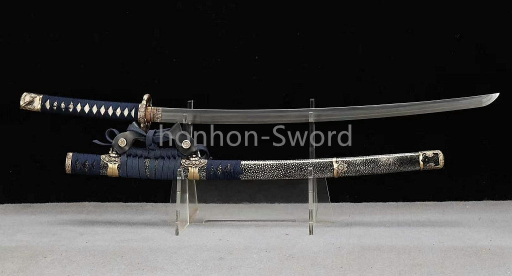 Japanese Tachi  Wootz Steel Clay Tempered  Samurai Sword Ji-Shiragi Brass Tsuba Real Sword