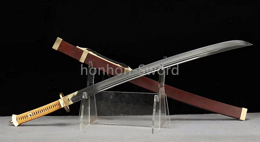 Damascus Folded Steel Clay Tempered Qing Dao 雁翎刀 Traditional Chinese Dao Sword Full Tang for Battle