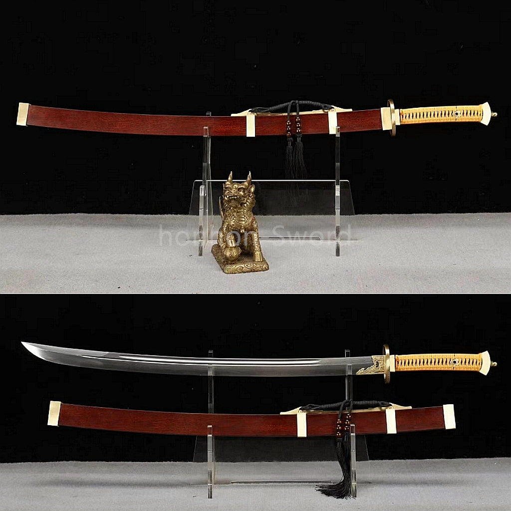 Damascus Folded Steel Clay Tempered Qing Dao 雁翎刀 Traditional Chinese Dao Sword Full Tang for Battle