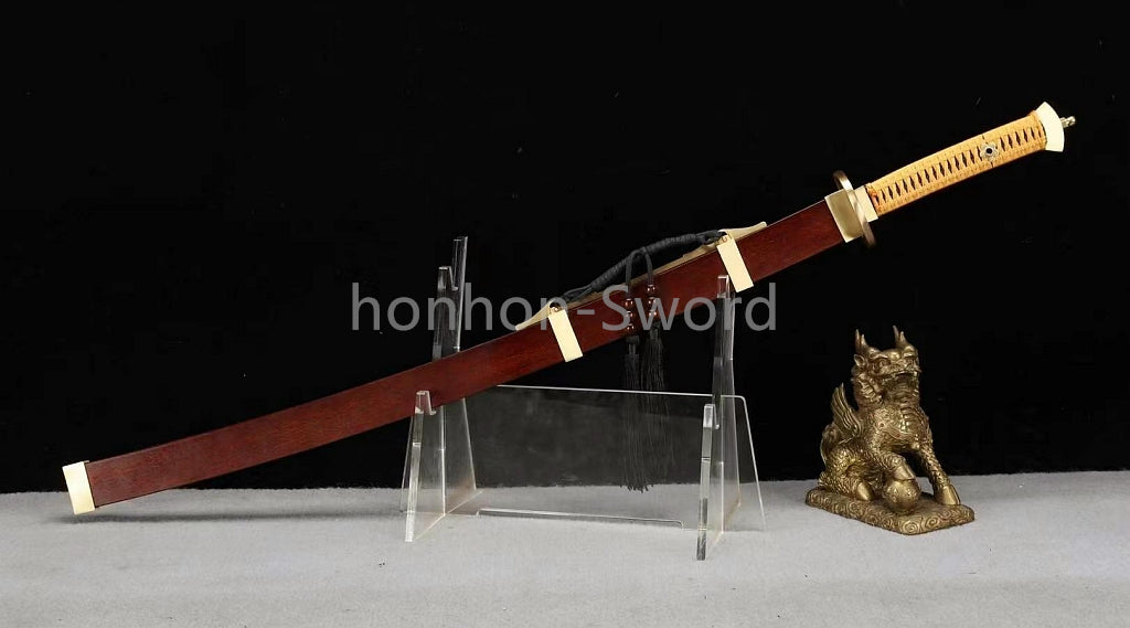 Damascus Folded Steel Clay Tempered Qing Dao 雁翎刀 Traditional Chinese Dao Sword Full Tang for Battle