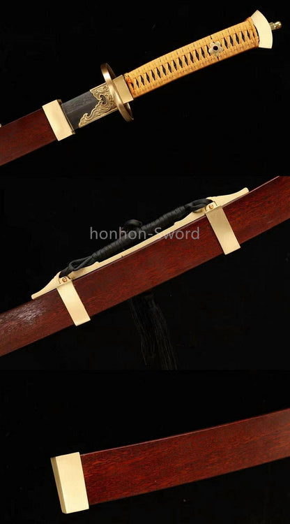 Damascus Folded Steel Clay Tempered Qing Dao 雁翎刀 Traditional Chinese Dao Sword Full Tang for Battle