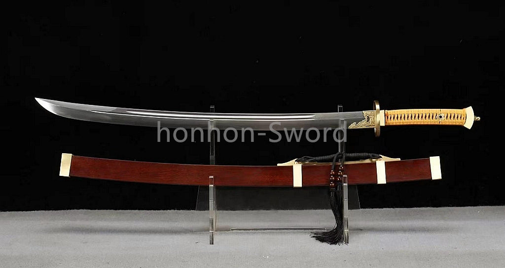 Damascus Folded Steel Clay Tempered Qing Dao 雁翎刀 Traditional Chinese Dao Sword Full Tang for Battle