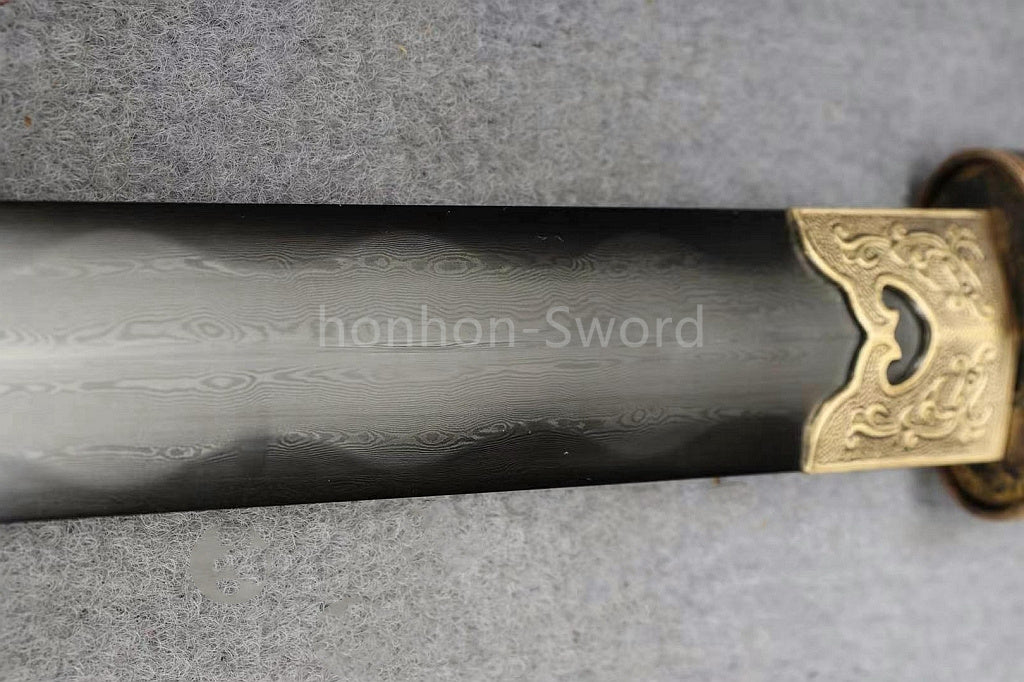 26inch Damascus Folded Steel Clay Tempered Chinese Tang Dynasty Jian Full Tang Naka-Shiragi Polished