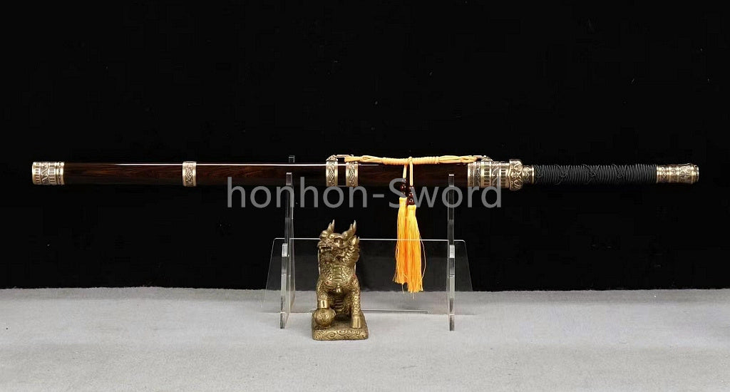 26inch Damascus Folded Steel Clay Tempered Chinese Tang Dynasty Jian Full Tang Naka-Shiragi Polished