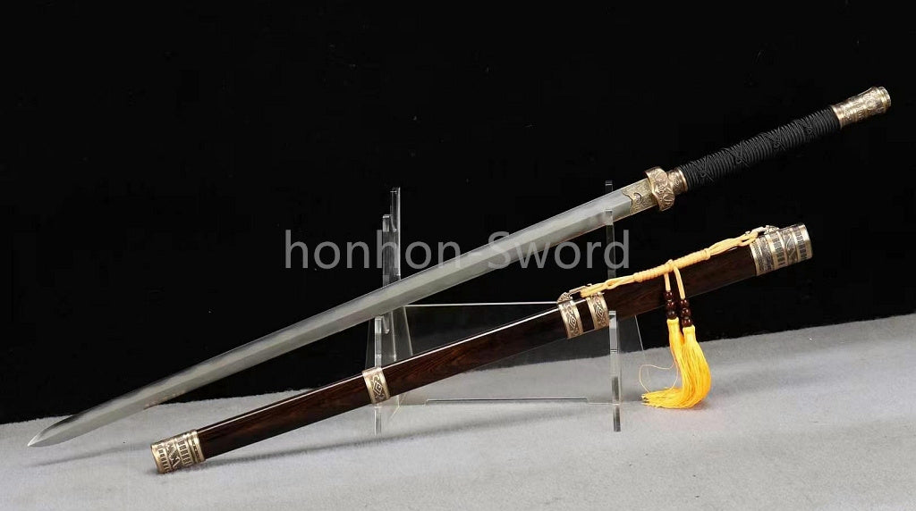 26inch Damascus Folded Steel Clay Tempered Chinese Tang Dynasty Jian Full Tang Naka-Shiragi Polished