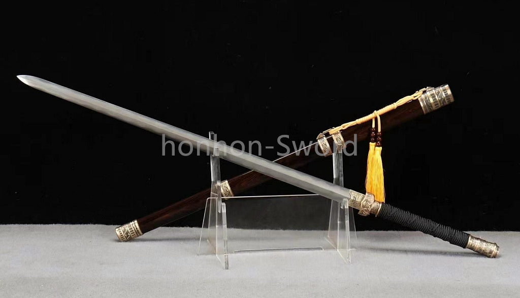 26inch Damascus Folded Steel Clay Tempered Chinese Tang Dynasty Jian Full Tang Naka-Shiragi Polished