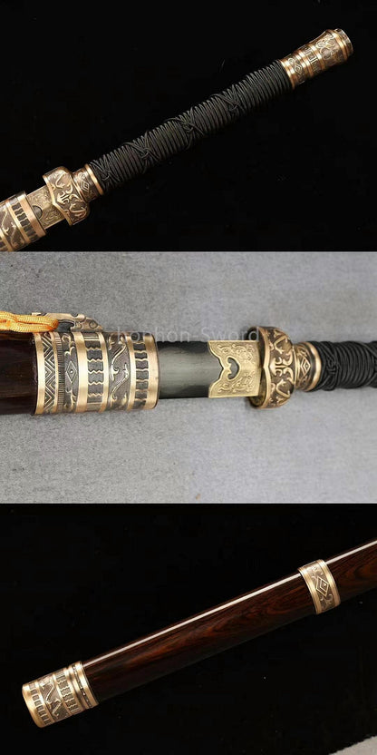 26inch Damascus Folded Steel Clay Tempered Chinese Tang Dynasty Jian Full Tang Naka-Shiragi Polished