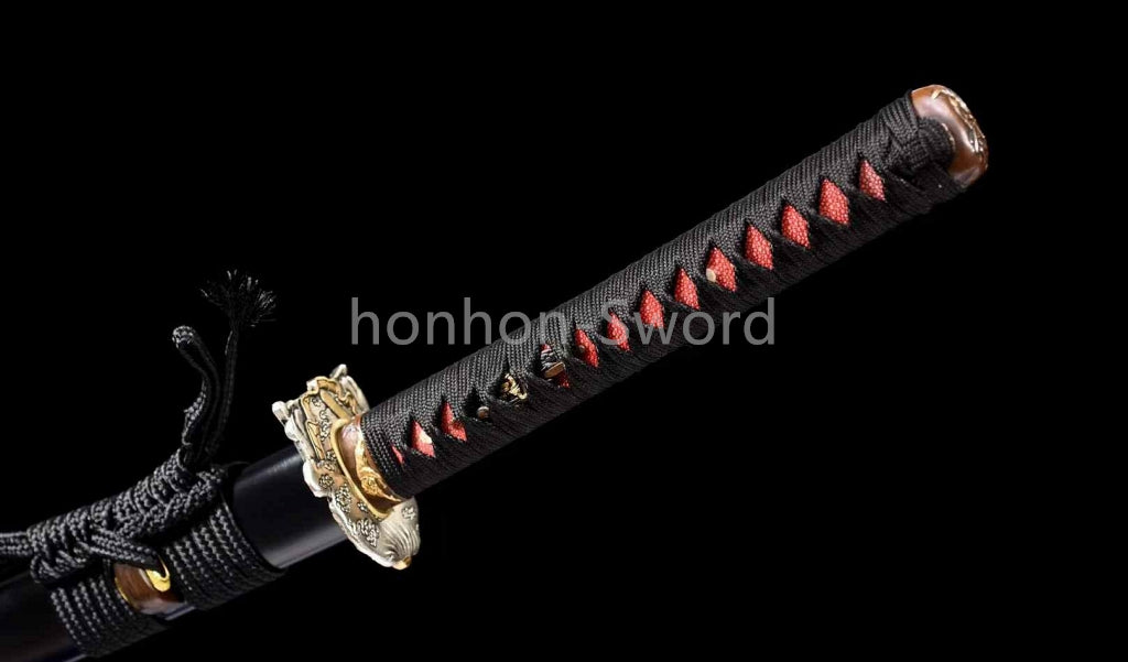Épée de samouraï japonaise en acier plié noir, katana, lame tranchante faite à la main, noire 