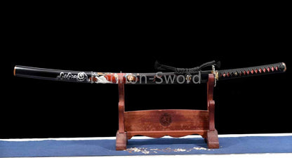 Épée de samouraï japonaise en acier plié noir, katana, lame tranchante faite à la main, noire 