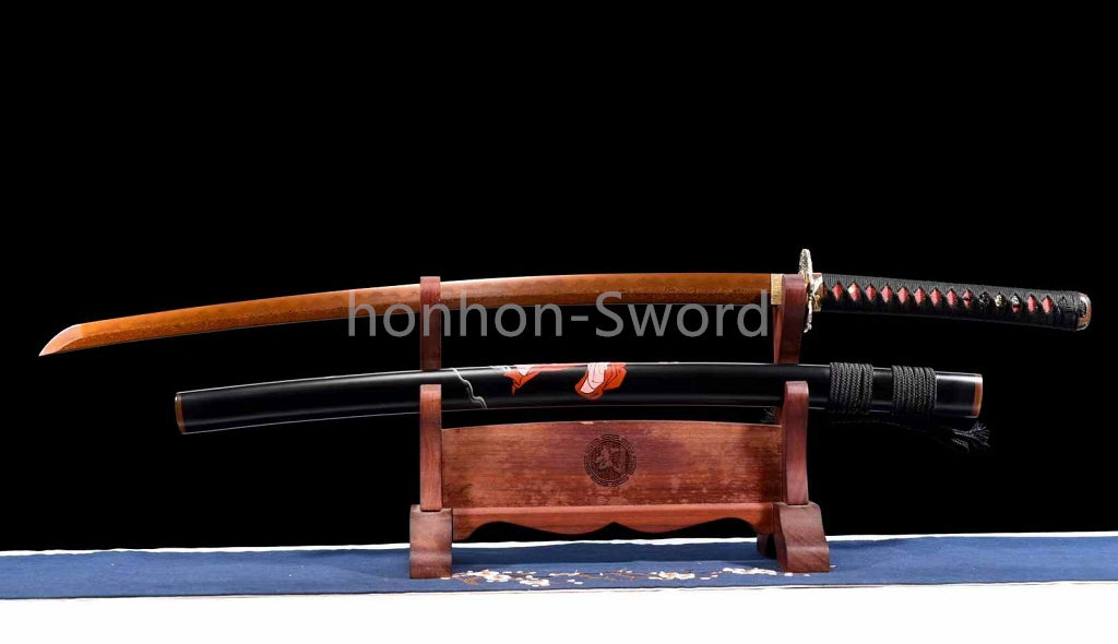 Épée de samouraï japonaise en acier plié noir, katana, lame tranchante faite à la main, noire 
