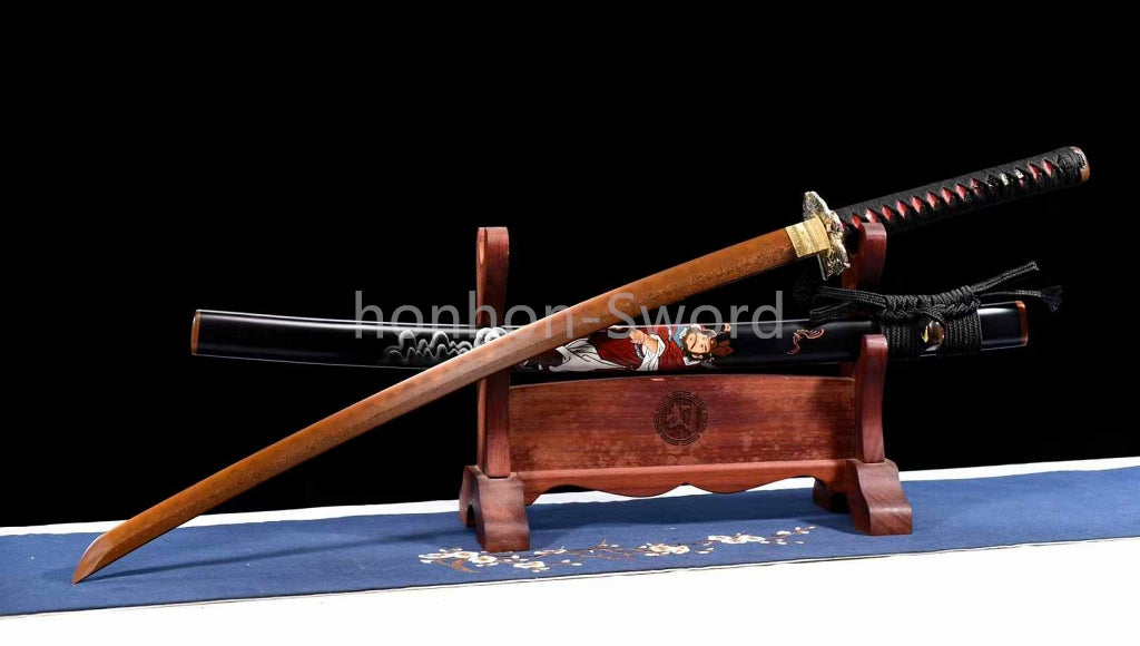 Épée de samouraï japonaise en acier plié noir, katana, lame tranchante faite à la main, noire 