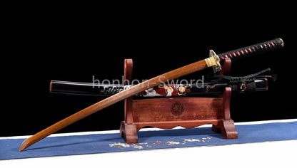 Épée de samouraï japonaise en acier plié noir, katana, lame tranchante faite à la main, noire 