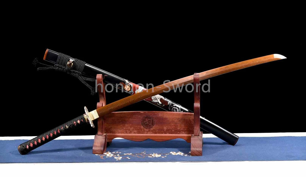 Épée de samouraï japonaise en acier plié noir, katana, lame tranchante faite à la main, noire 
