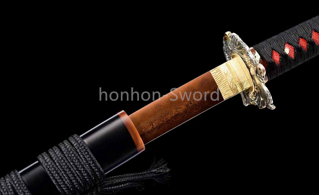Épée de samouraï japonaise en acier plié noir, katana, lame tranchante faite à la main, noire 