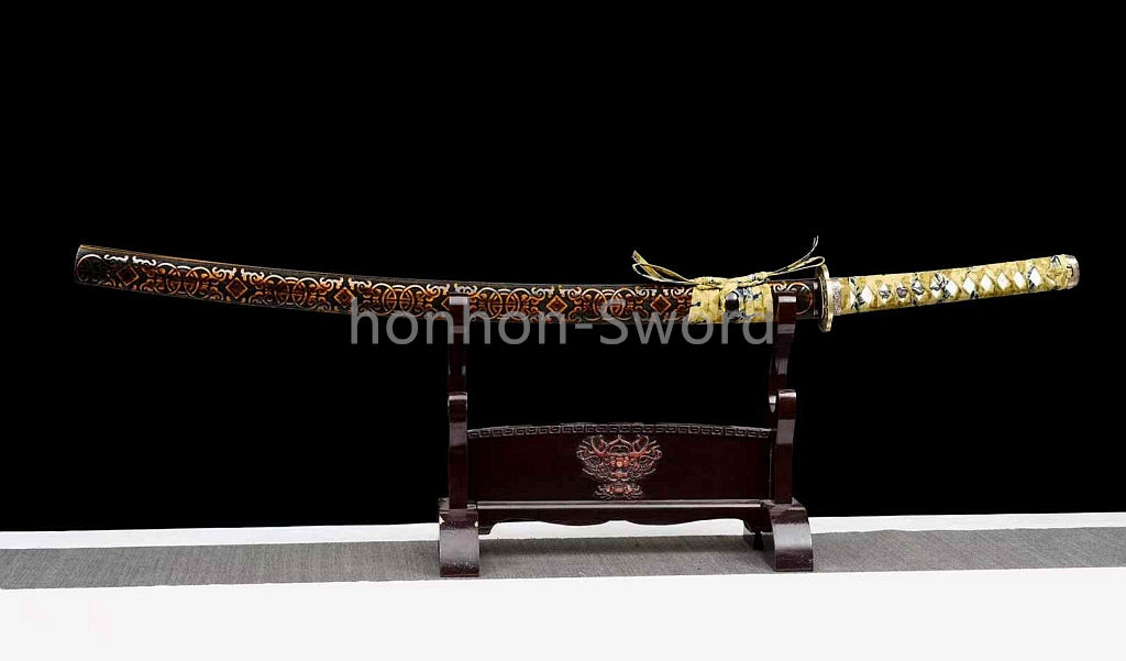 Épée de samouraï japonaise en acier plié noir, katana, lame tranchante faite à la main, noire 