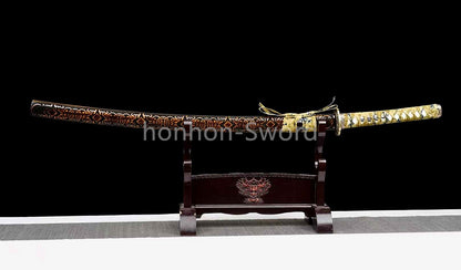 Épée de samouraï japonaise en acier plié noir, katana, lame tranchante faite à la main, noire 