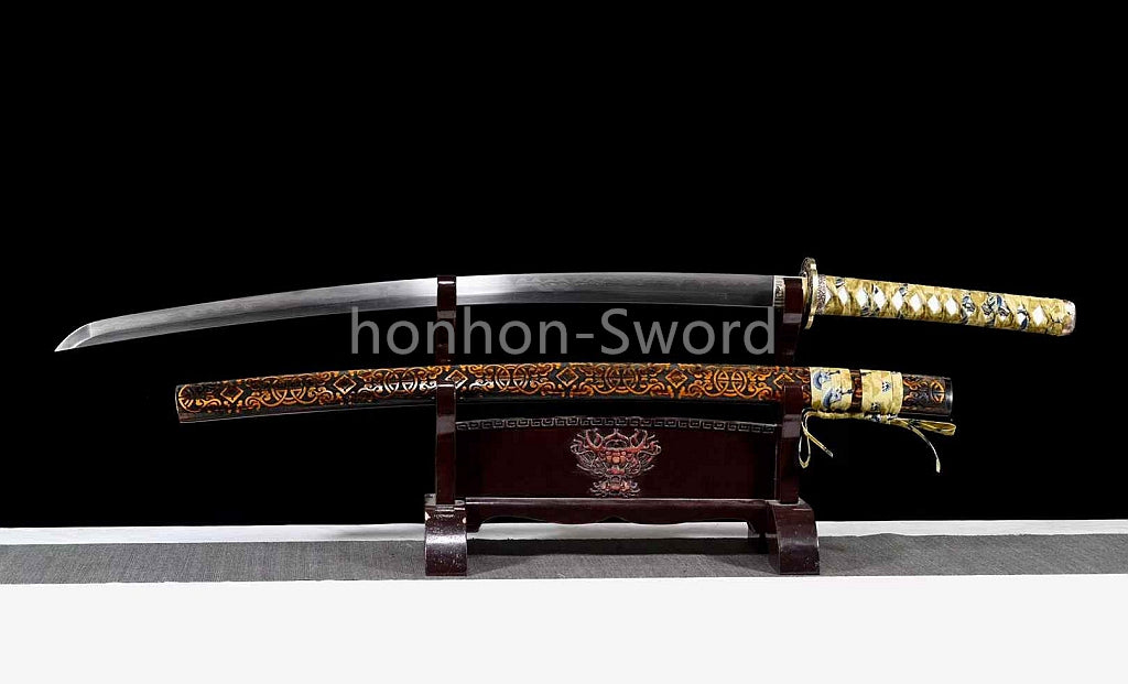 Épée de samouraï japonaise en acier plié noir, katana, lame tranchante faite à la main, noire 