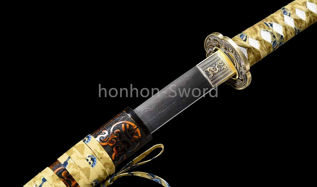 Épée de samouraï japonaise en acier plié noir, katana, lame tranchante faite à la main, noire 