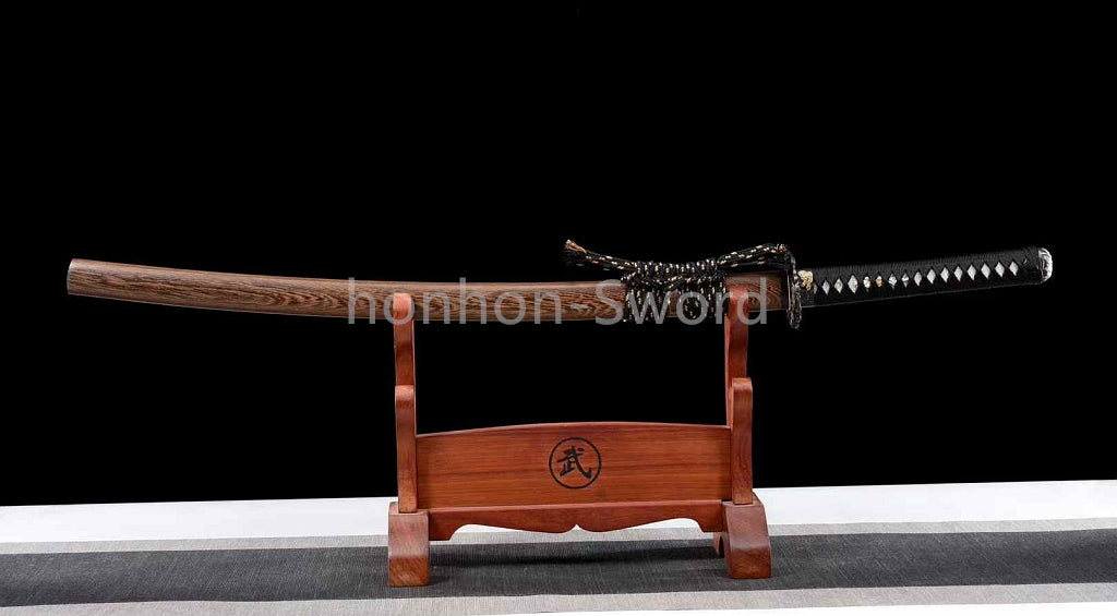 Épée de samouraï japonaise en acier plié noir, katana, lame tranchante faite à la main, noire 