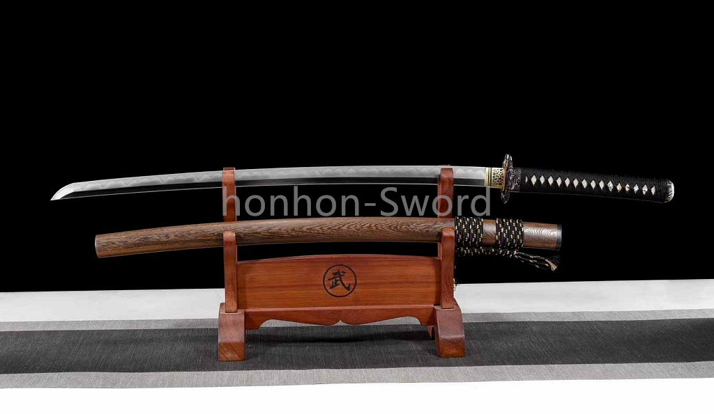 Épée de samouraï japonaise en acier plié noir, katana, lame tranchante faite à la main, noire 