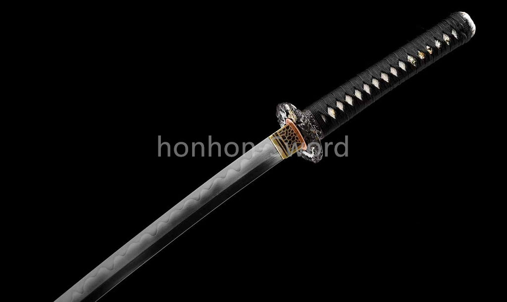 Épée de samouraï japonaise en acier plié noir, katana, lame tranchante faite à la main, noire 