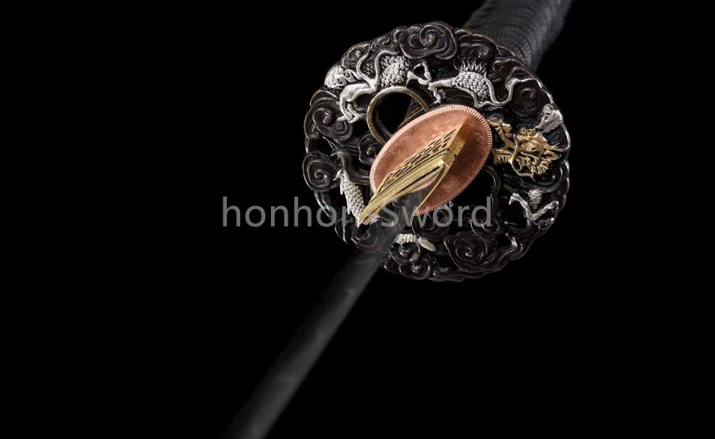 Épée de samouraï japonaise en acier plié noir, katana, lame tranchante faite à la main, noire 