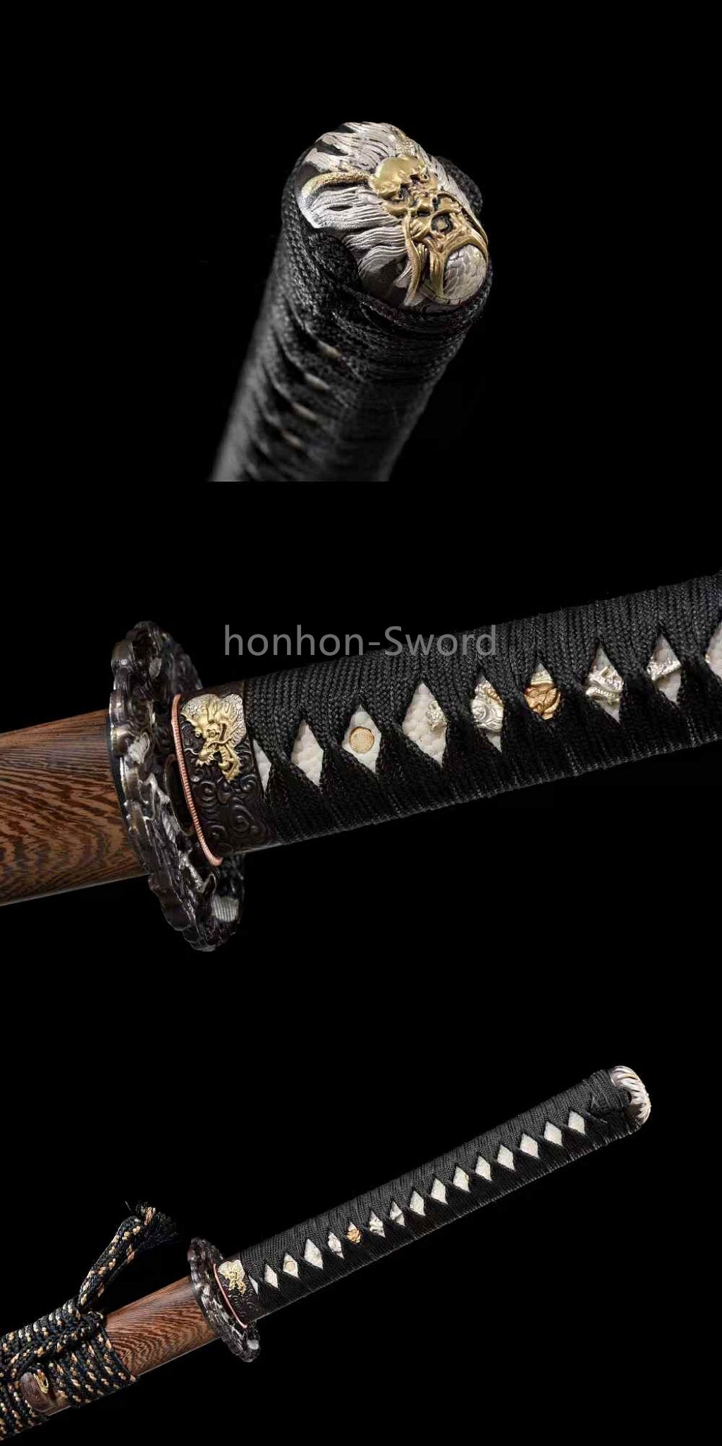 Épée de samouraï japonaise en acier plié noir, katana, lame tranchante faite à la main, noire 