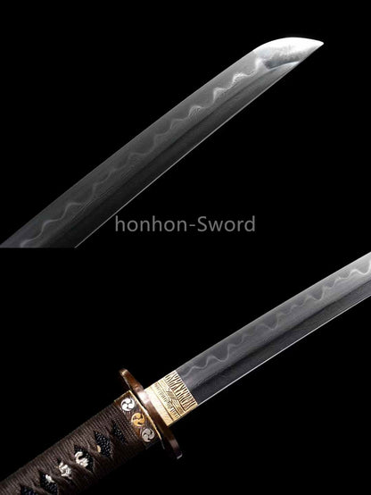 Japanisches Samurai-Schwert Katana aus schwarzem gefaltetem Stahl, Full Tang, handgefertigt, scharfe Klinge, schwarz 