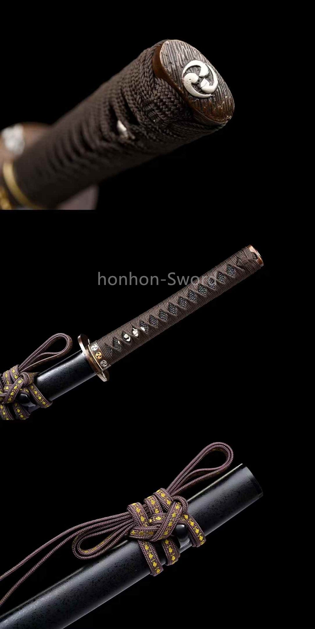 Japanisches Samurai-Schwert Katana aus schwarzem gefaltetem Stahl, Full Tang, handgefertigt, scharfe Klinge, schwarz 