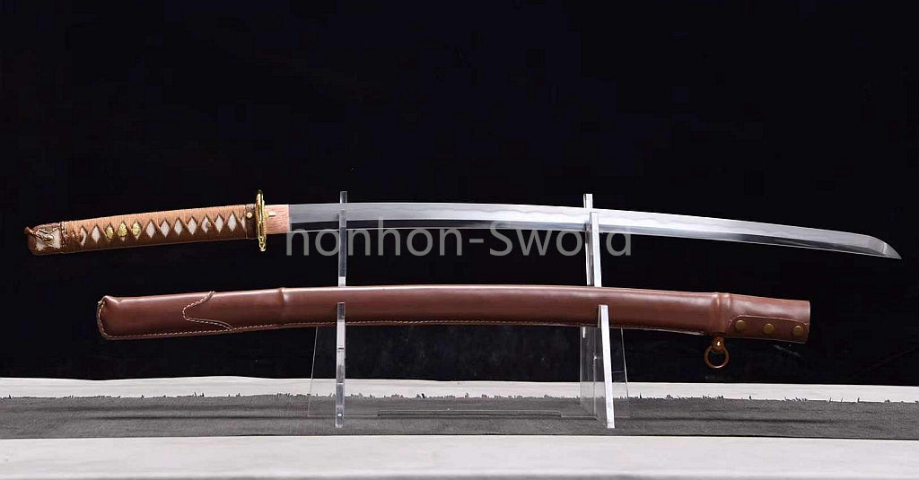 Japanisches Samurai-Schwert Katana aus schwarzem gefaltetem Stahl, Full Tang, handgefertigt, scharfe Klinge, schwarz 