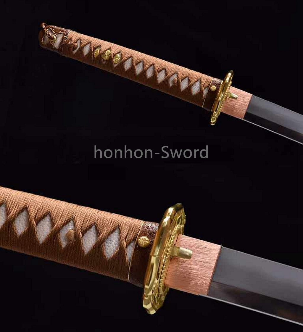 Japanisches Samurai-Schwert Katana aus schwarzem gefaltetem Stahl, Full Tang, handgefertigt, scharfe Klinge, schwarz 