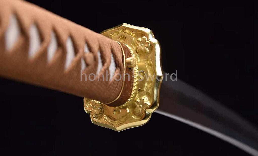 Japanisches Samurai-Schwert Katana aus schwarzem gefaltetem Stahl, Full Tang, handgefertigt, scharfe Klinge, schwarz 