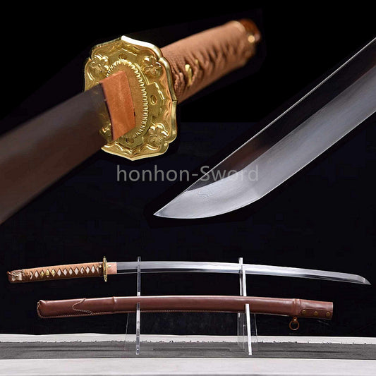 Japanisches Samurai-Schwert Katana aus schwarzem gefaltetem Stahl, Full Tang, handgefertigt, scharfe Klinge, schwarz 
