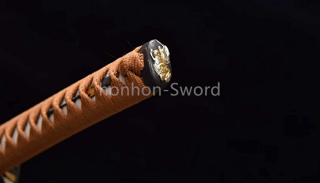 Japanisches Samurai-Schwert Katana aus schwarzem gefaltetem Stahl, Full Tang, handgefertigt, scharfe Klinge, schwarz 