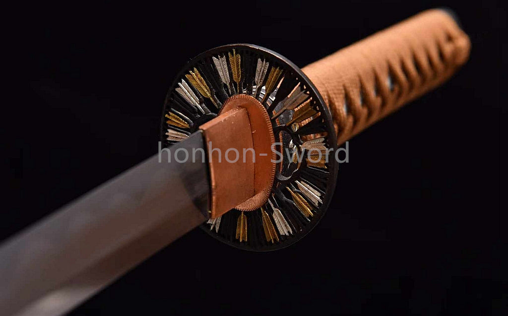 Japanisches Samurai-Schwert Katana aus schwarzem gefaltetem Stahl, Full Tang, handgefertigt, scharfe Klinge, schwarz 