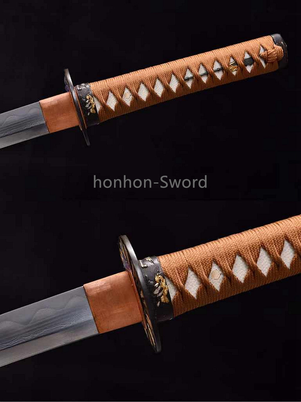 Japanisches Samurai-Schwert Katana aus schwarzem gefaltetem Stahl, Full Tang, handgefertigt, scharfe Klinge, schwarz 