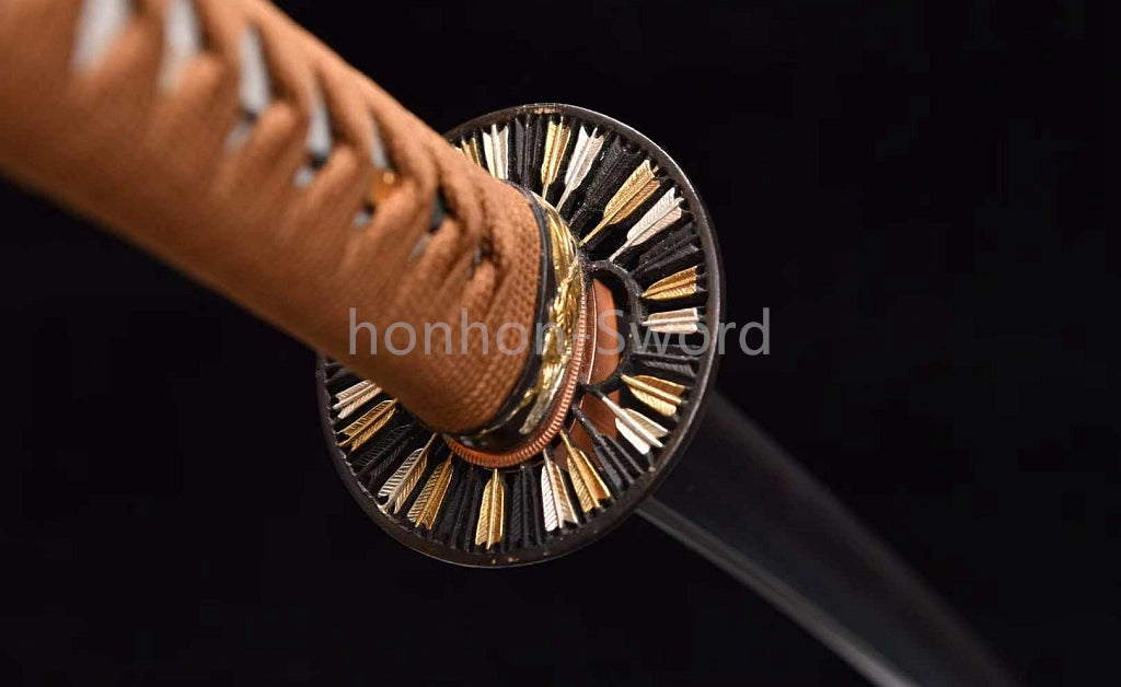 Japanisches Samurai-Schwert Katana aus schwarzem gefaltetem Stahl, Full Tang, handgefertigt, scharfe Klinge, schwarz 