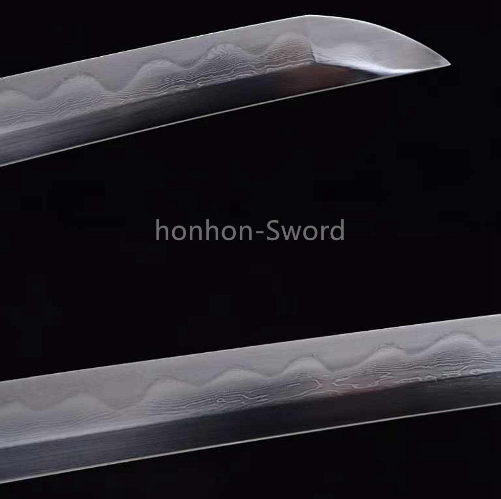 Japanisches Samurai-Schwert Katana aus schwarzem gefaltetem Stahl, Full Tang, handgefertigt, scharfe Klinge, schwarz 