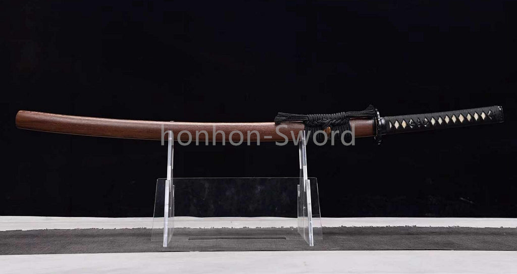 Japanisches Samurai-Schwert Katana aus schwarzem gefaltetem Stahl, Full Tang, handgefertigt, scharfe Klinge, schwarz 