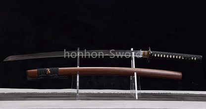 Japanisches Samurai-Schwert Katana aus schwarzem gefaltetem Stahl, Full Tang, handgefertigt, scharfe Klinge, schwarz 