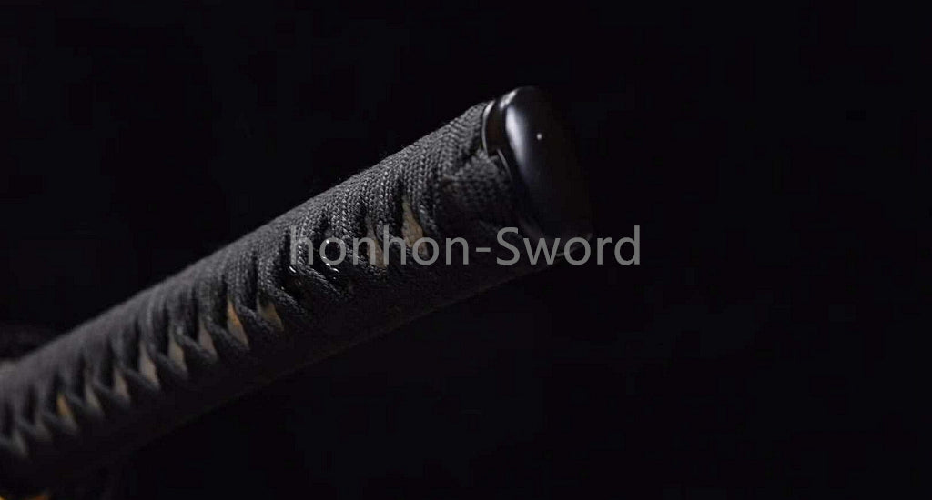 Japanisches Samurai-Schwert Katana aus schwarzem gefaltetem Stahl, Full Tang, handgefertigt, scharfe Klinge, schwarz 