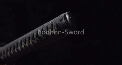 Japanisches Samurai-Schwert Katana aus schwarzem gefaltetem Stahl, Full Tang, handgefertigt, scharfe Klinge, schwarz 