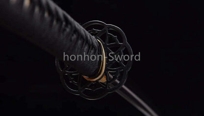 Japanisches Samurai-Schwert Katana aus schwarzem gefaltetem Stahl, Full Tang, handgefertigt, scharfe Klinge, schwarz 