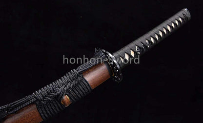 Japanisches Samurai-Schwert Katana aus schwarzem gefaltetem Stahl, Full Tang, handgefertigt, scharfe Klinge, schwarz 