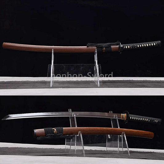 Épée de samouraï japonaise en acier plié noir, katana, lame tranchante faite à la main, noire 