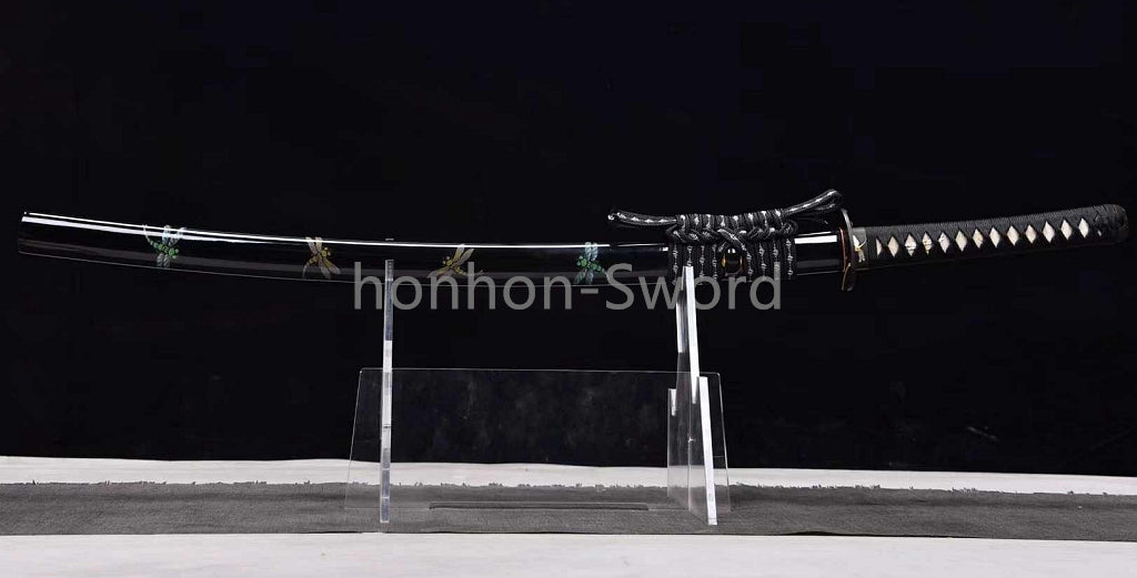 Épée de samouraï japonaise en acier plié noir, katana, lame tranchante faite à la main, noire 
